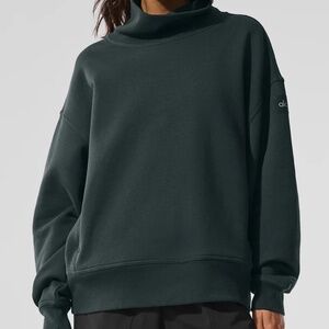 alo Hazy Mock Neck Pullover Charcoal Green XS SOLD OUT